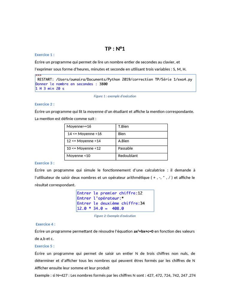 Exercices de programmation en Python | PDF