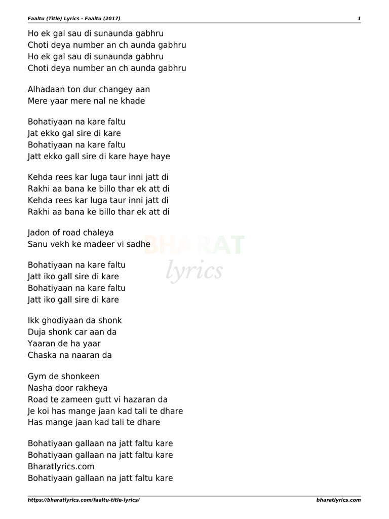 Faaltu Song Lyrics Overview | PDF