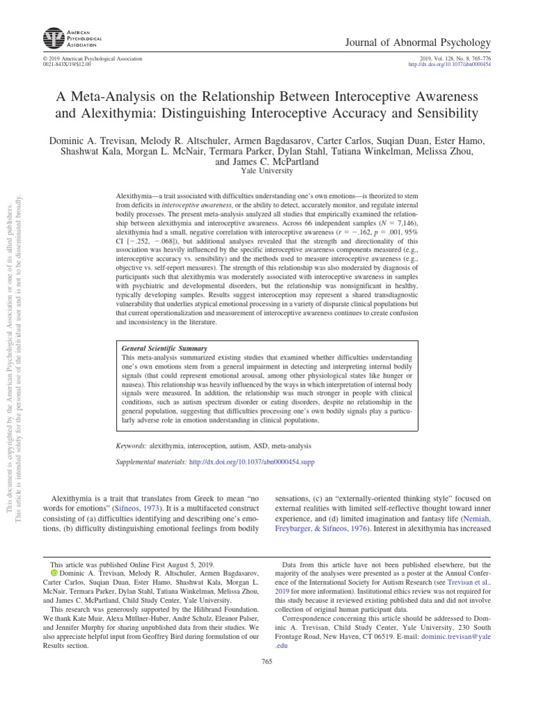 A Meta-Analysis On The Relationship Between Interoceptive Awareness and ...