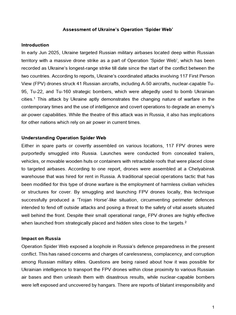 Ukraine's Operation Spider Web Analysis | PDF
