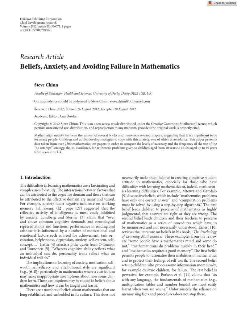 Mathematics Anxiety and Avoidance Strategies | PDF | Mathematics | Anxiety