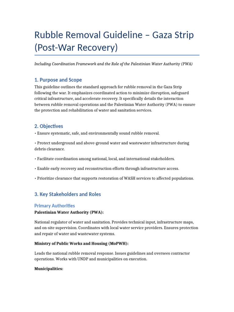 Gaza Rubble Removal Guidelines | PDF | Wash | Infrastructure