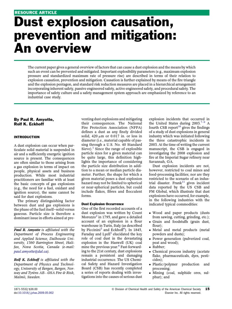 Dust Explosion Causation and Mitigation | PDF | Risk Management | Explosion