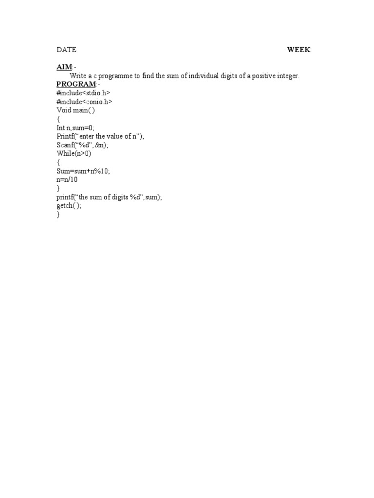 C Program to Sum Digits of Integer | PDF