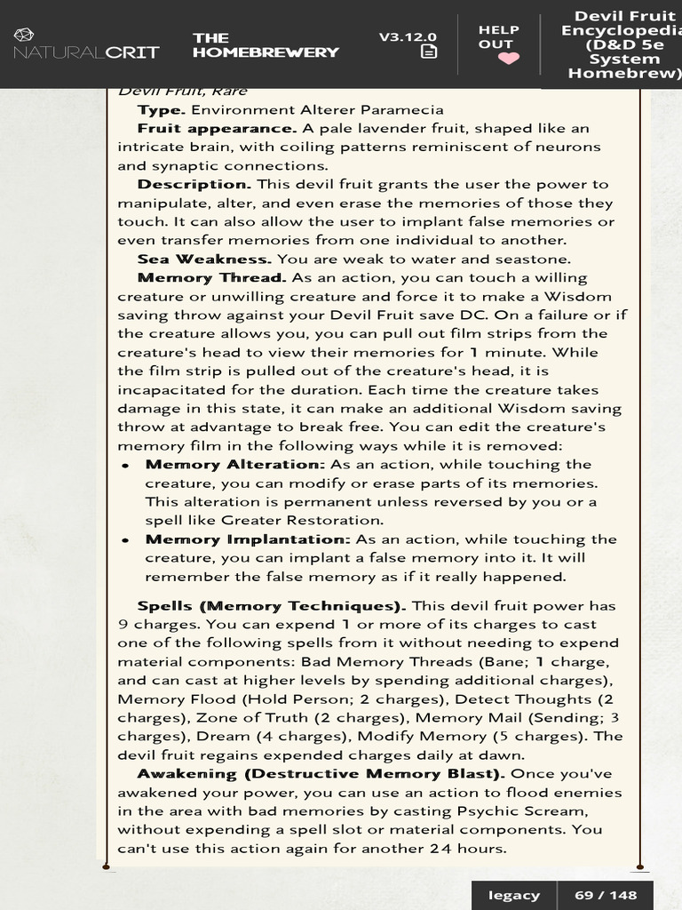 Memory Manipulation Devil Fruit Guide | PDF | Memory | Mental Processes