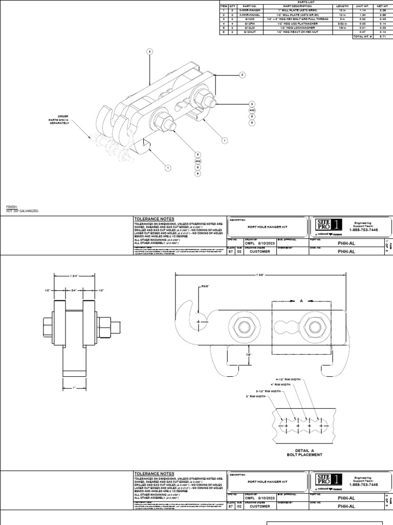Port Hole Hanger Kit Parts List | PDF | Machining | Metalworking