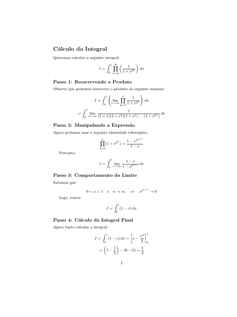 Cálculo da Integral de Produto Infinito | PDF | Analise matemática ...