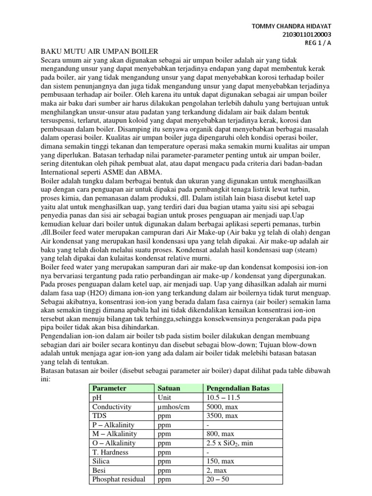 Baku Mutu Air Umpan Boiler