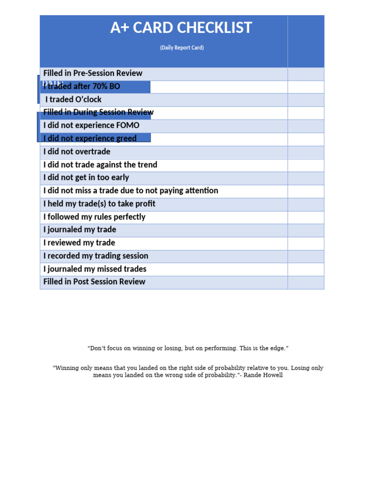 Daily Report Card (A+checklist) | PDF