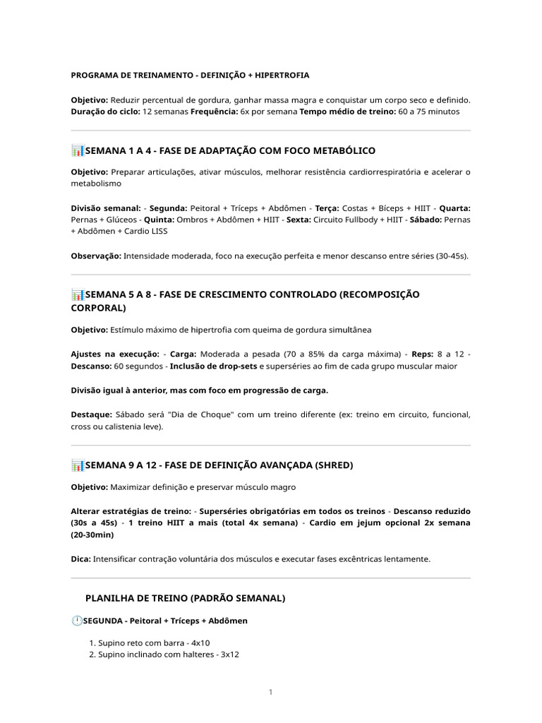 Treino de Definição Muscular | PDF | Músculo | Treinamento Intervalado ...
