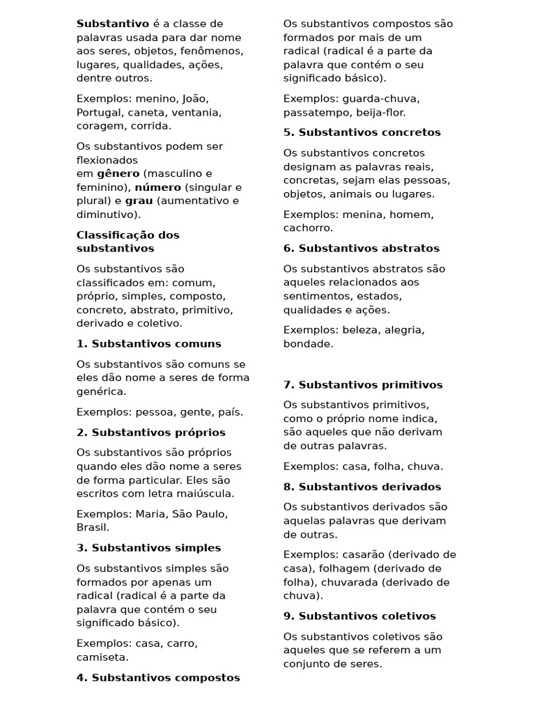 Tipos e Exemplos de Substantivos | PDF | Substantivo | Linguística