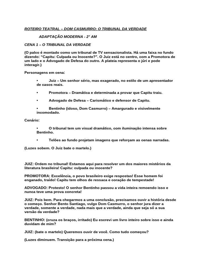 Tribunal da Verdade: Capitu em Cena | PDF