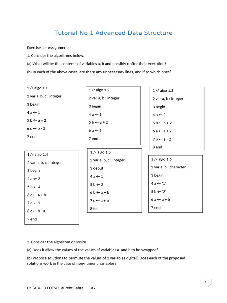 Advanced Data Structures Tutorial Exercises | PDF | Parameter (Computer ...