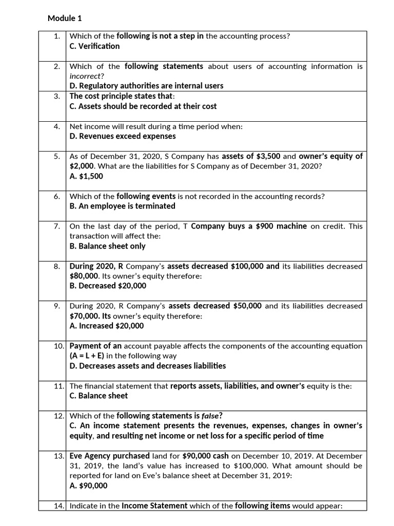 Accounting Principles and Practices Quiz | PDF | Debits And Credits ...
