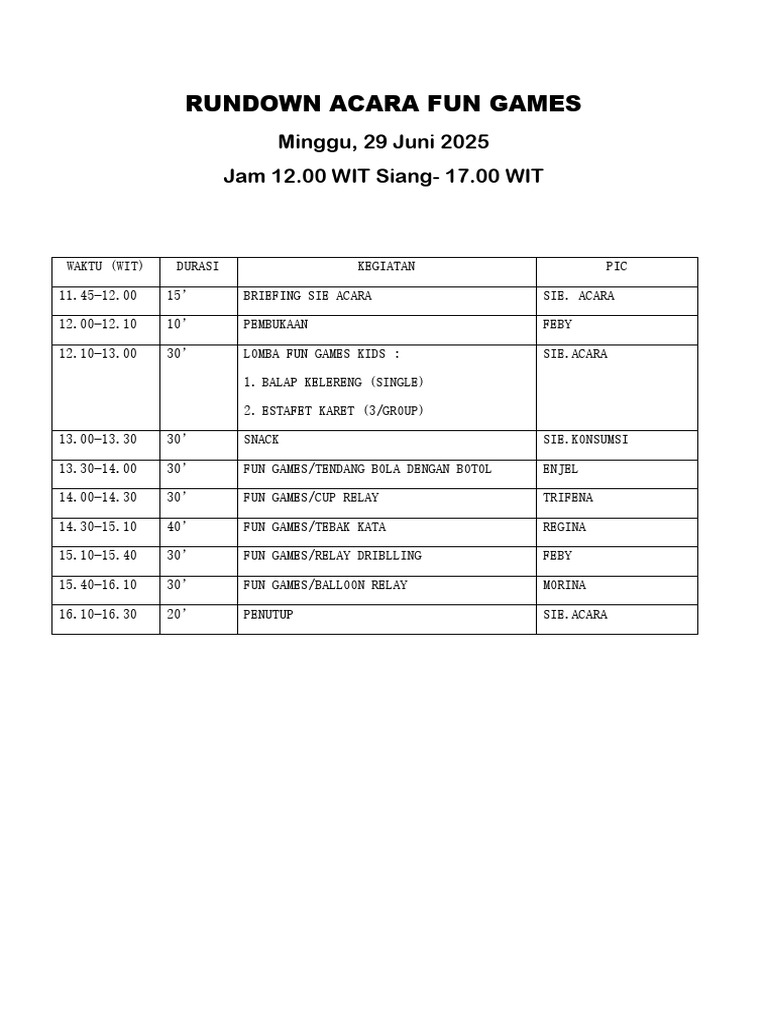 Rundown Fun Games | PDF