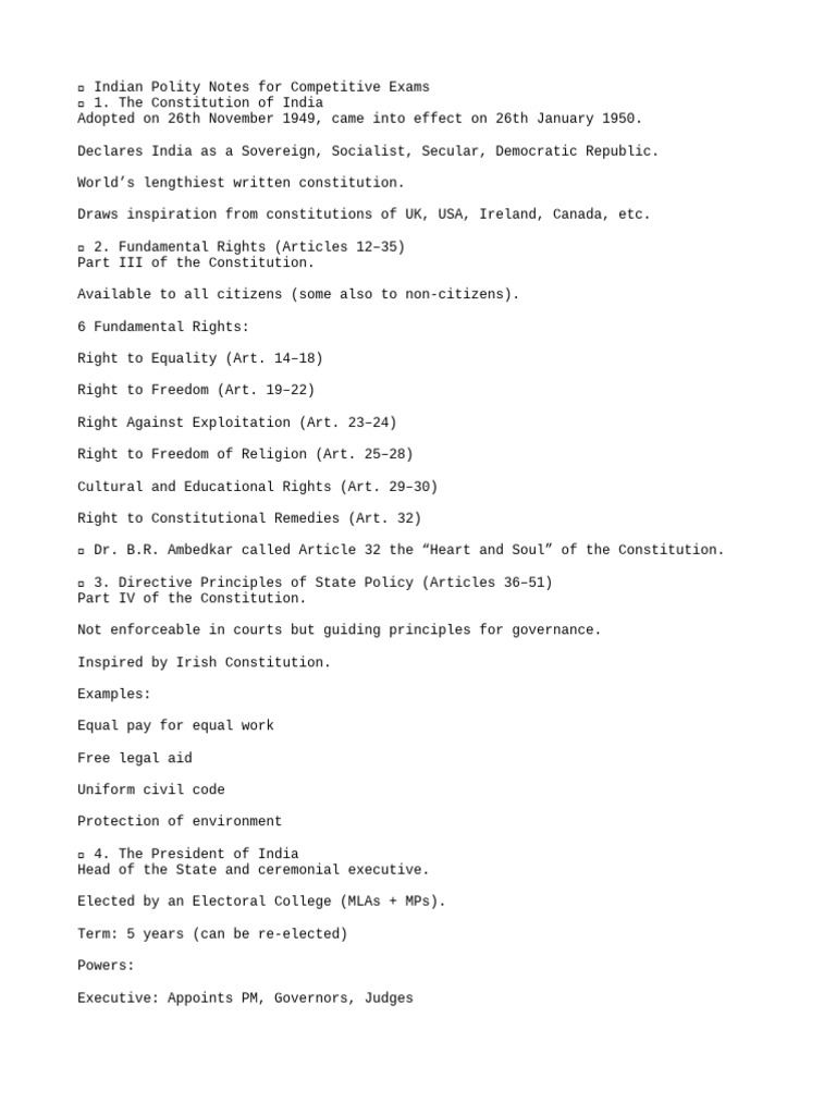 Indian Polity Notes for Exams | PDF