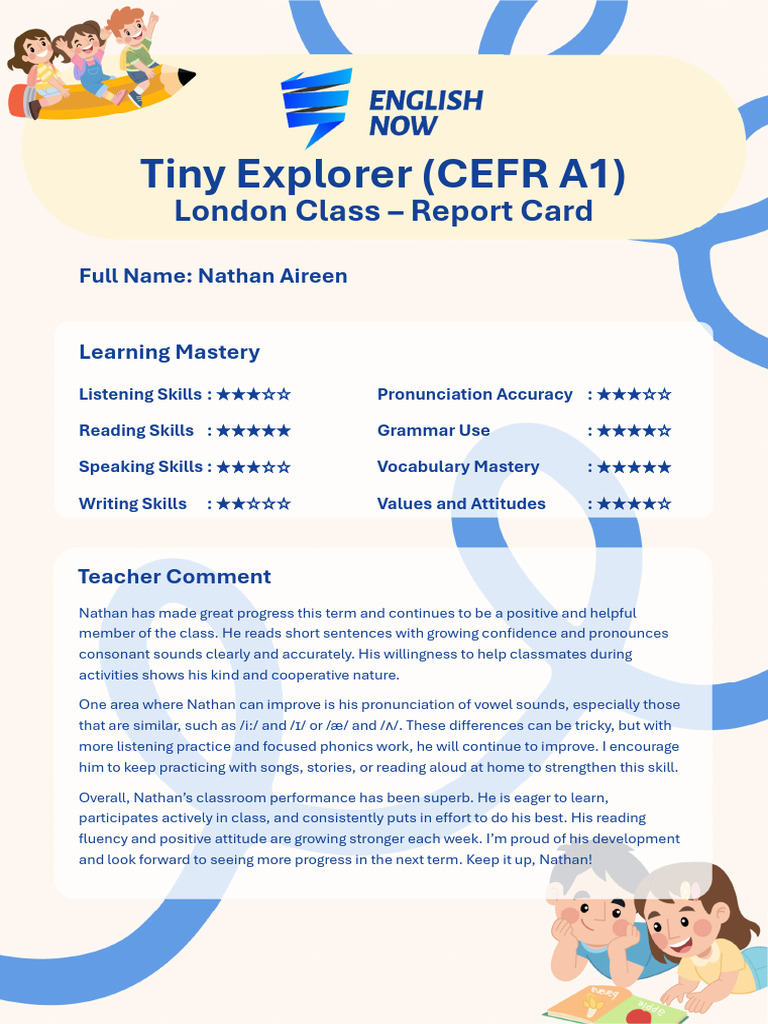 Nathan's CEFR A1 Progress Report | PDF | Phonics | Human Communication