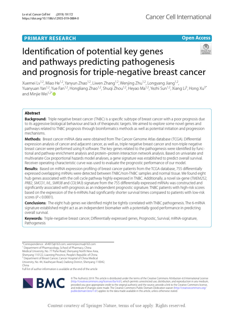 Key Genes and Pathways in TNBC Prognosis | PDF | Cancer | Genetics