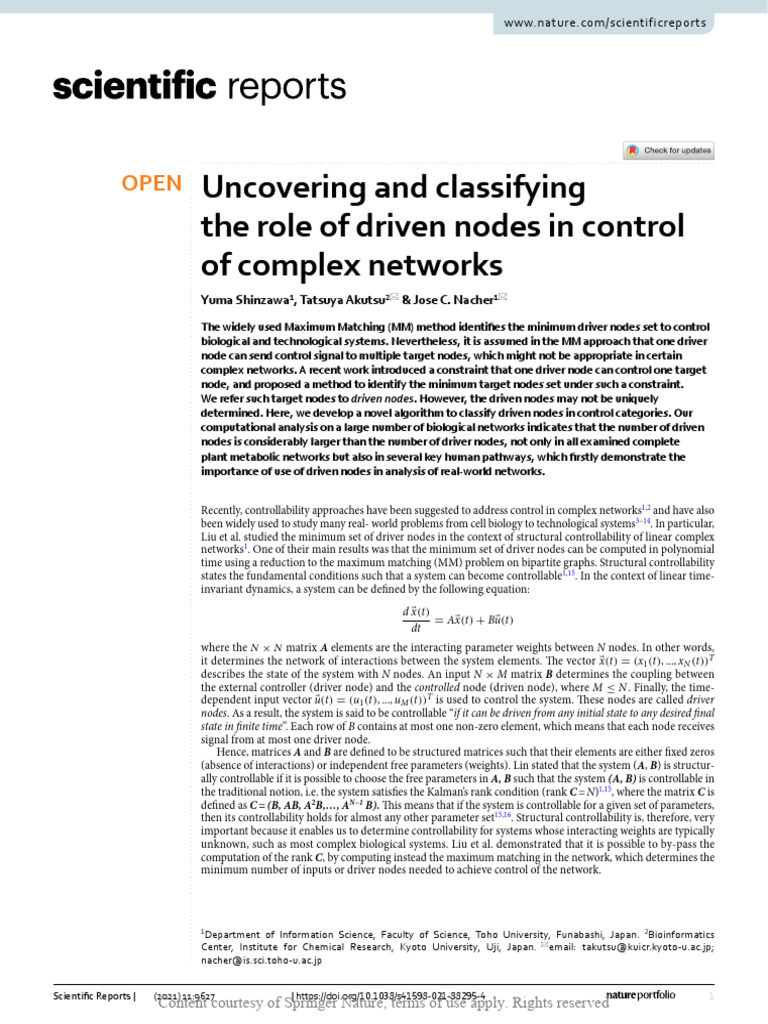 Classifying Driven Nodes in Networks | PDF | Metabolism | Matrix ...