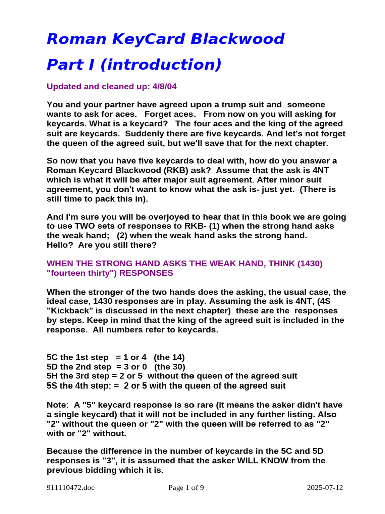 RKB01 | PDF | Contract Bridge