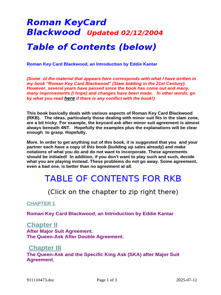 Roman Key Card Blackwood Guide | PDF | Contract Bridge