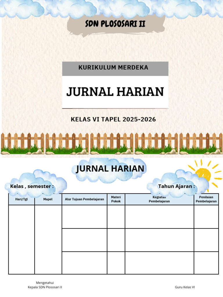Jurnal Harian Kelas VI Kurikulum Merdeka | PDF