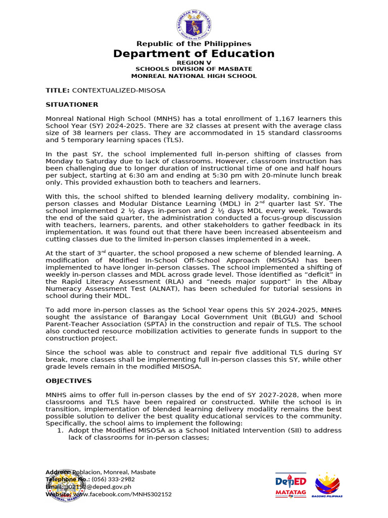 Modified MISOSA Implementation Plan | PDF | Learning
