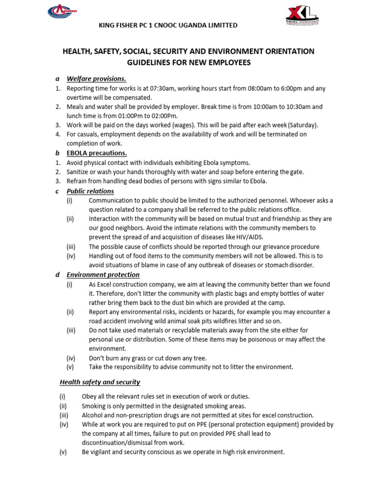 Health & Safety Guidelines for New Employees | PDF