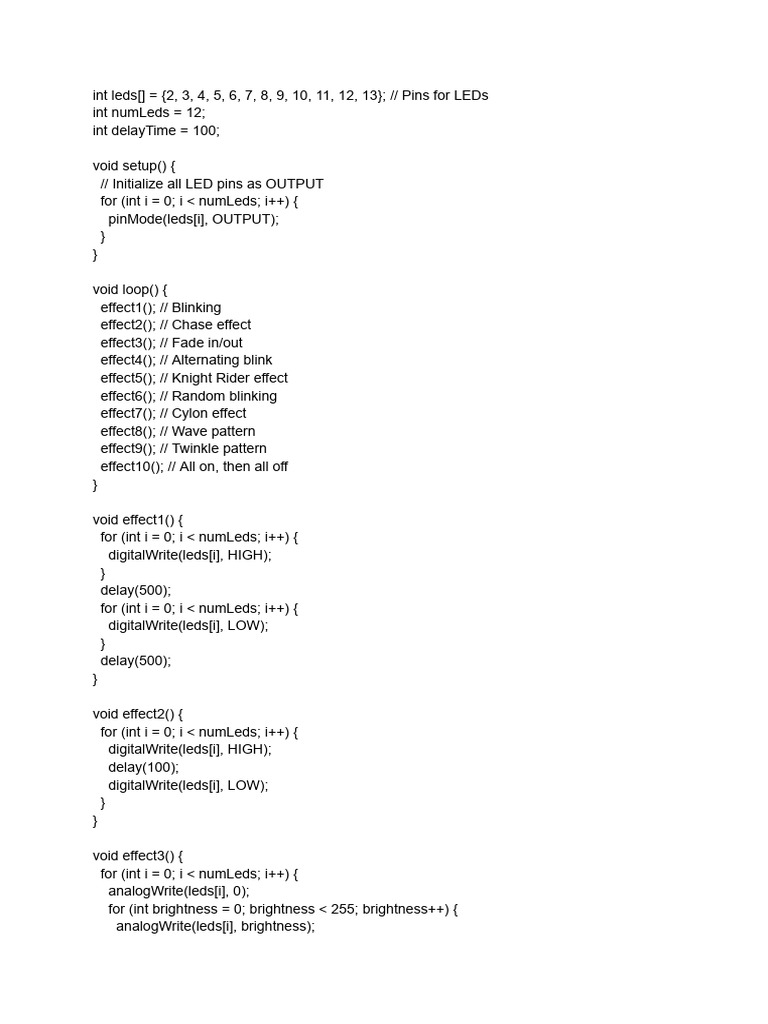 Arduino LED Effects Code Guide | PDF