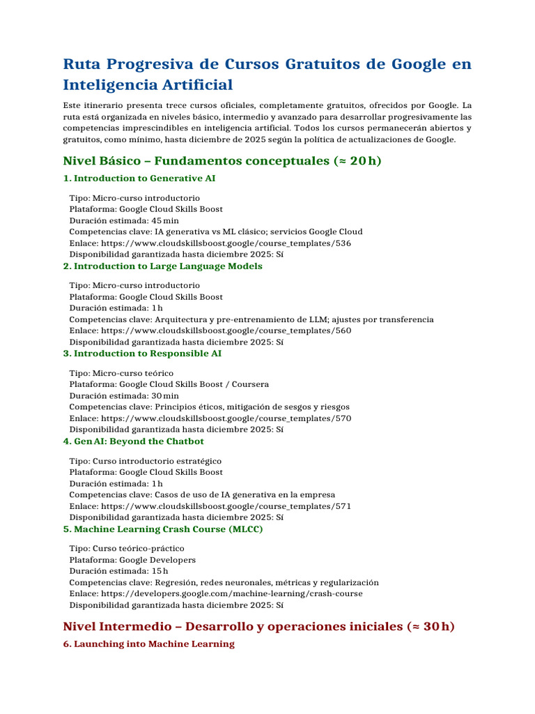 Cursos Gratuitos de IA de Google 2023 | PDF | Inteligencia artificial ...