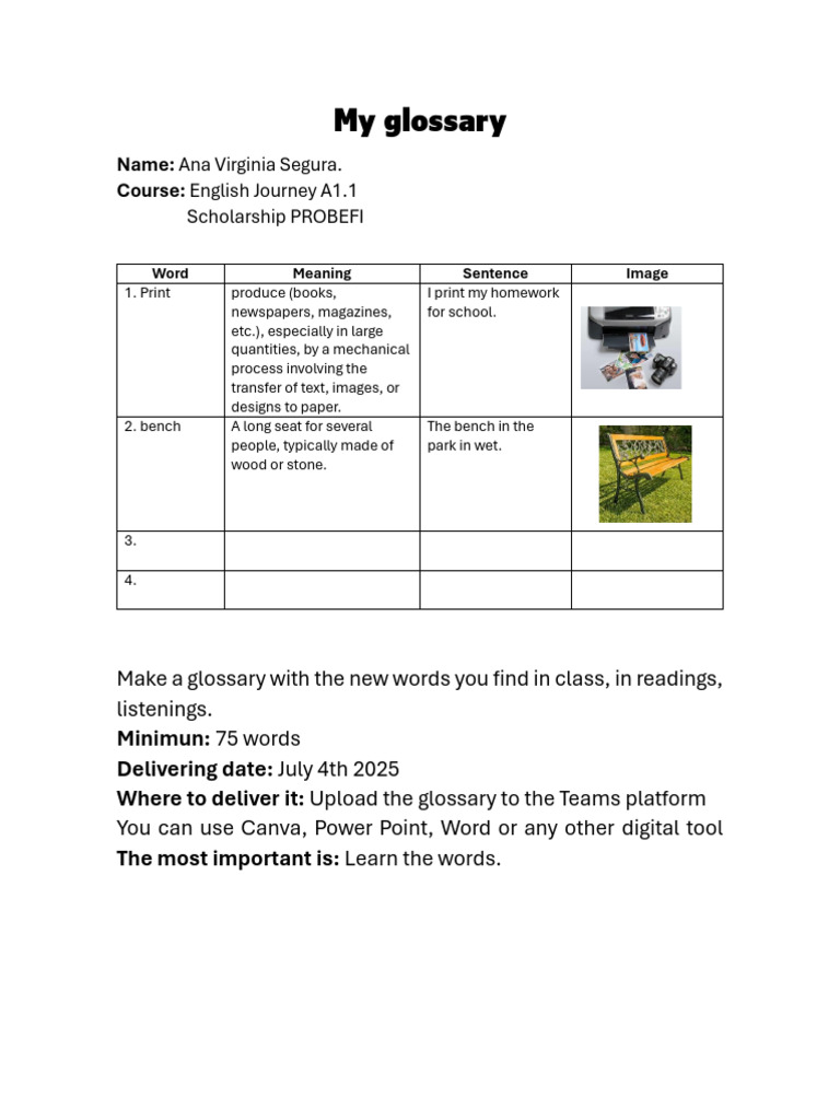English Vocabulary Glossary A1.1 | PDF