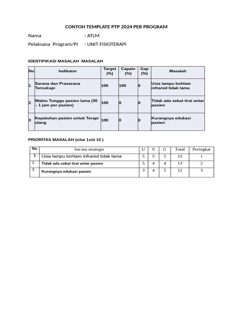 Template PTP 2024 Fisioterapi ATLM | PDF