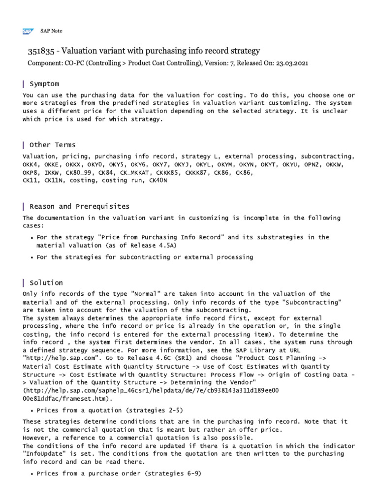 Valuation Variant With Purchasing Info Record Strategy | PDF