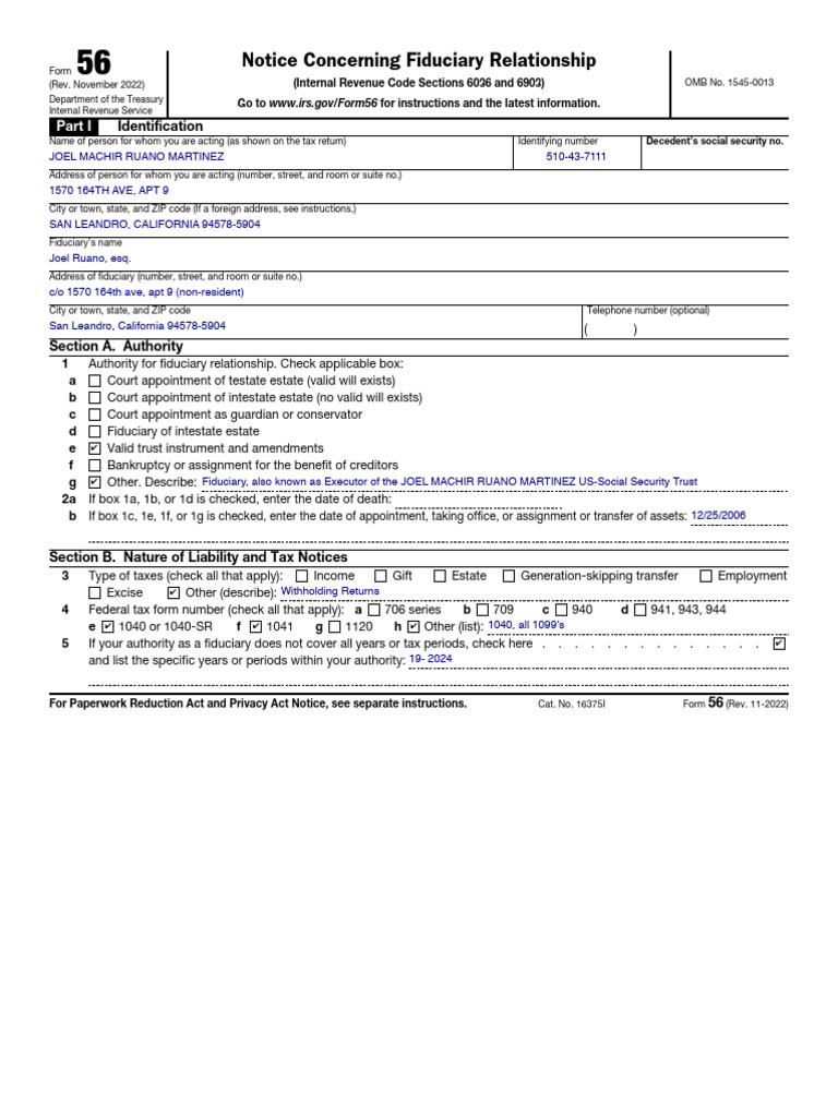 Notice of Fiduciary Relationship Form | PDF | Taxes | Intestacy