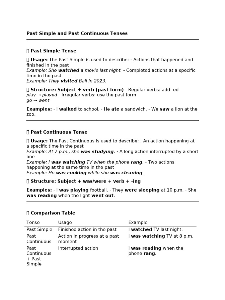 Understanding Past Tenses: Simple & Continuous | PDF