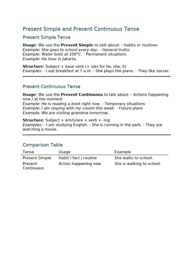Present Simple Vs Continuous | PDF