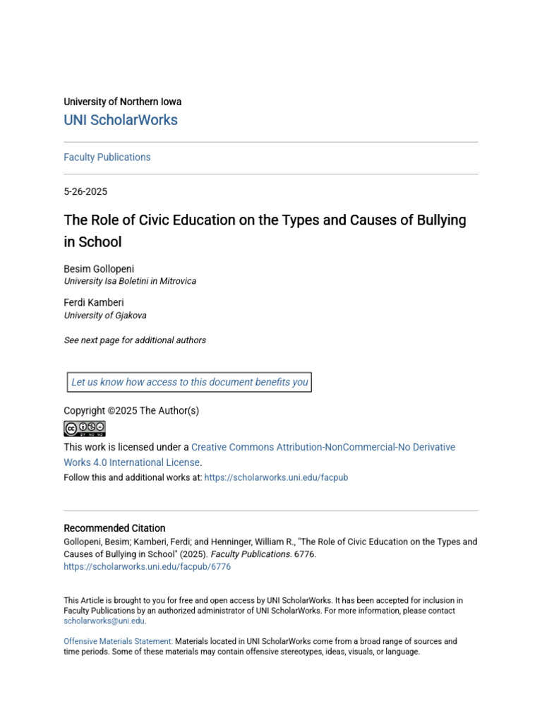 The Role of Civic Education On The Types and Causes of Bullying I | PDF ...