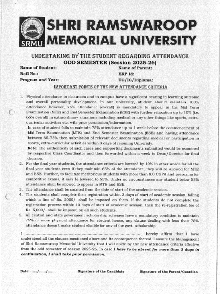 Undertaking-Attendance Final For UG IG Diploma English | PDF