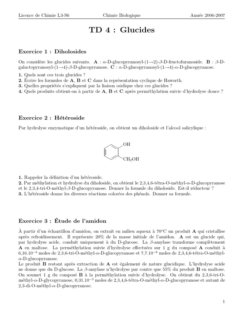 Glucides : Diholosides et Amidon en TD | PDF | Glucide | Chimie des ...