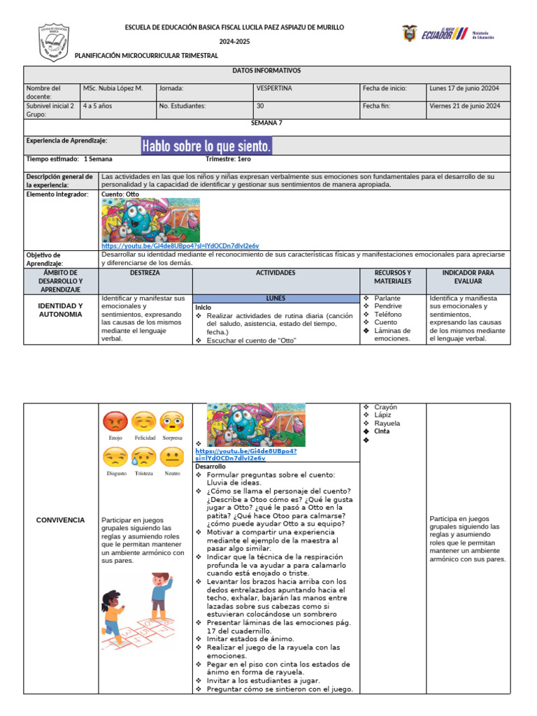 Inicial 2 Semana 7 | PDF | Las emociones | Aprendizaje