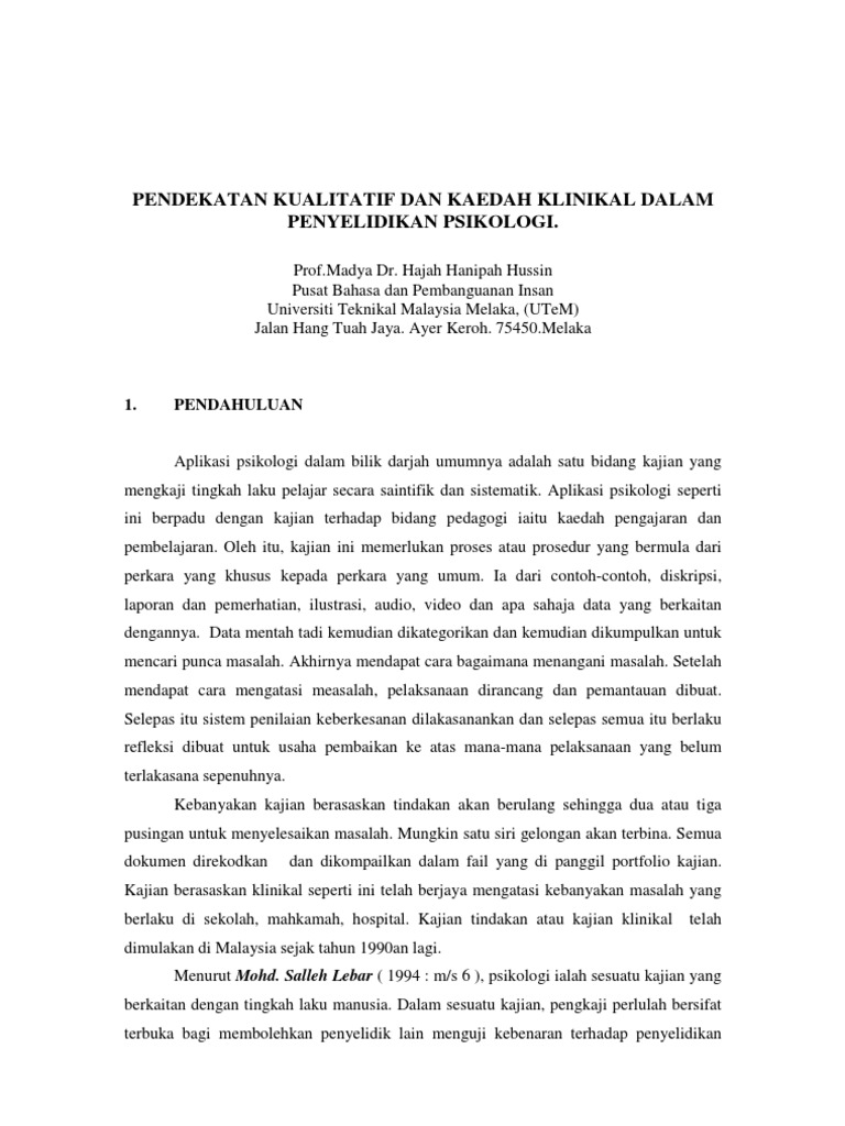 Pendekatan Kajian Psikologi Kualitatif Pdf