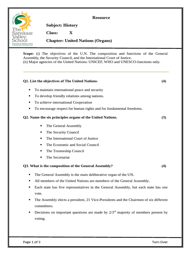 Overview of UN Organs and Functions | PDF | United Nations ...