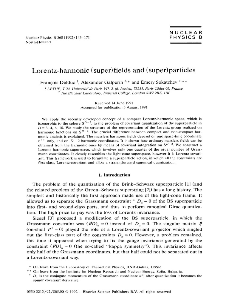 Lorentz Harmonic (Super) Fields and (Super) Particles | PDF ...