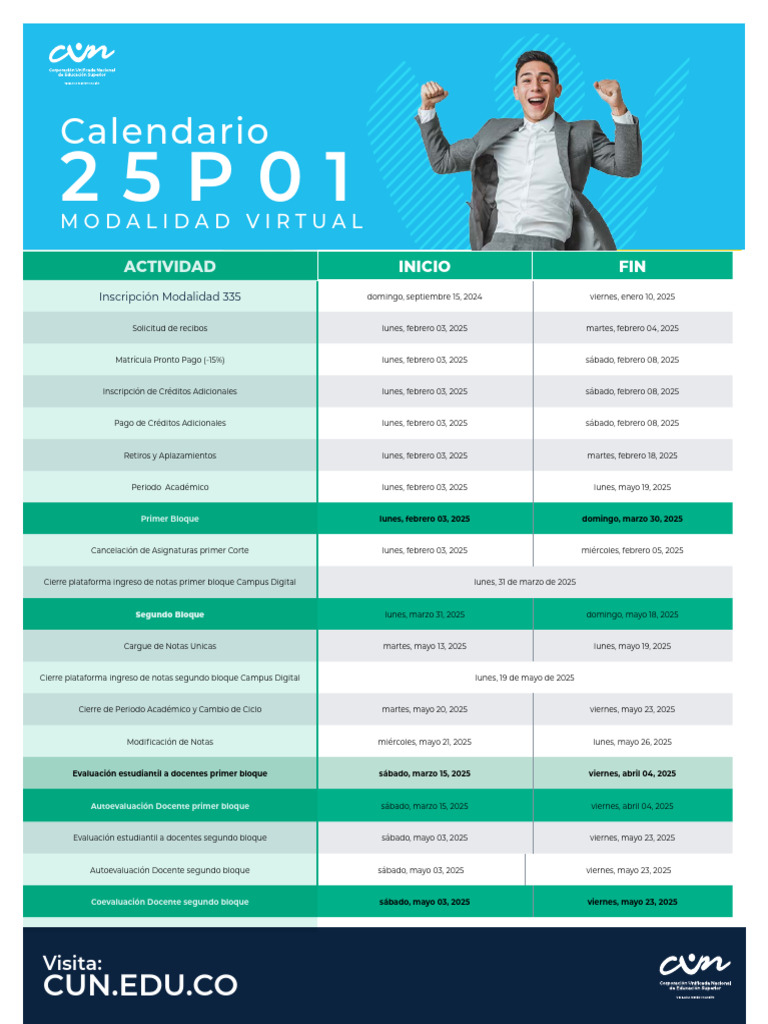Calendario Académico CUN Virtual 2025 | PDF