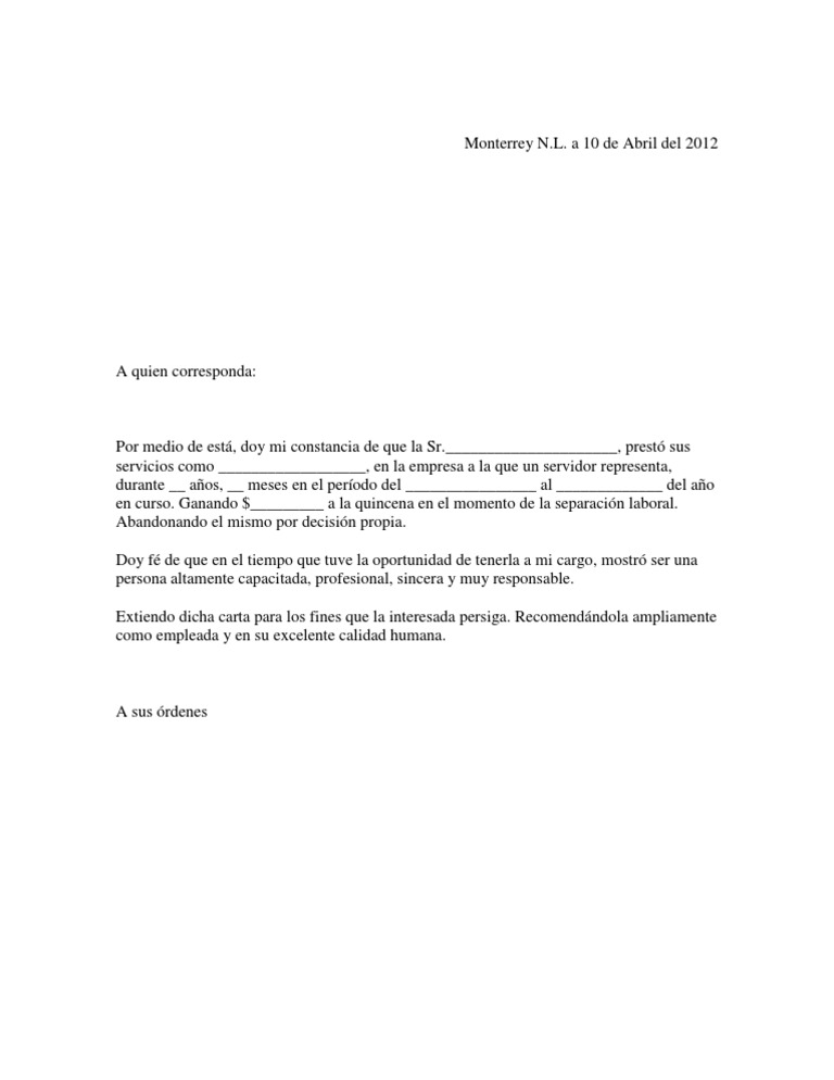 Ejemplo de carta de recomendación laboral | PDF
