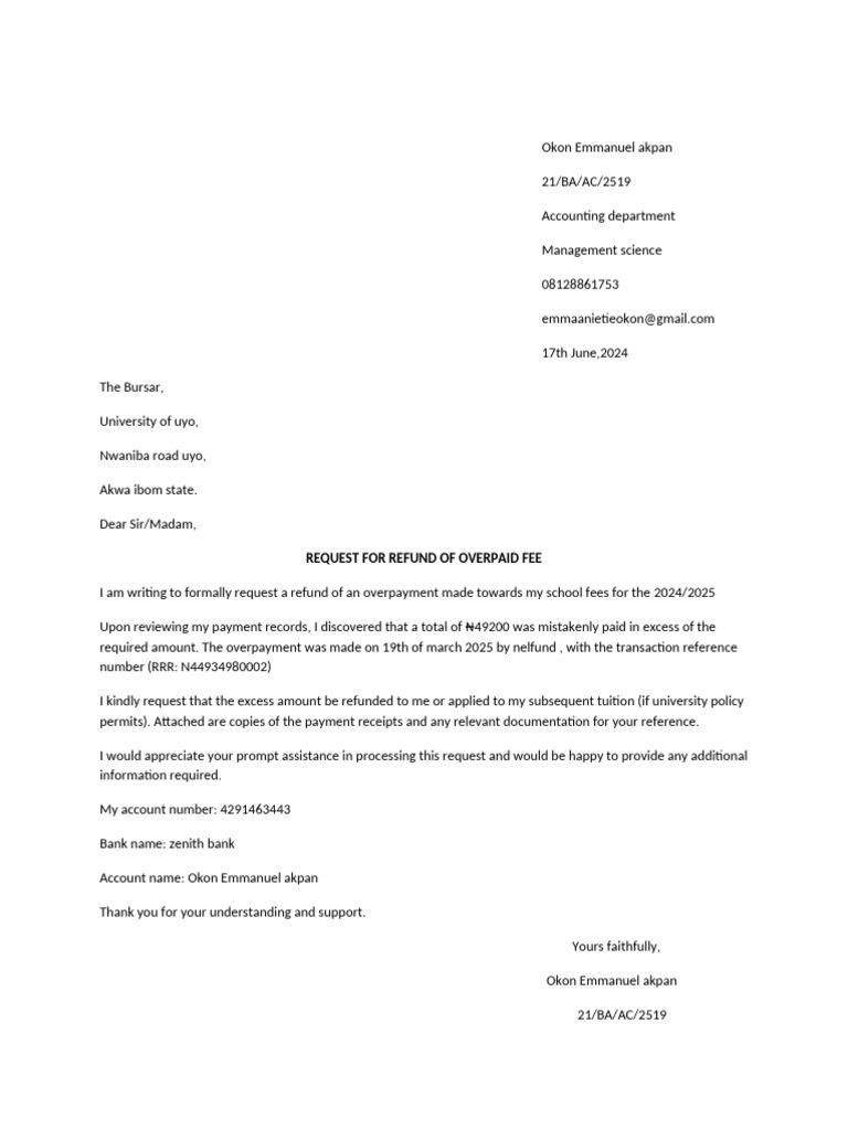 Request for School Fee Refund | PDF