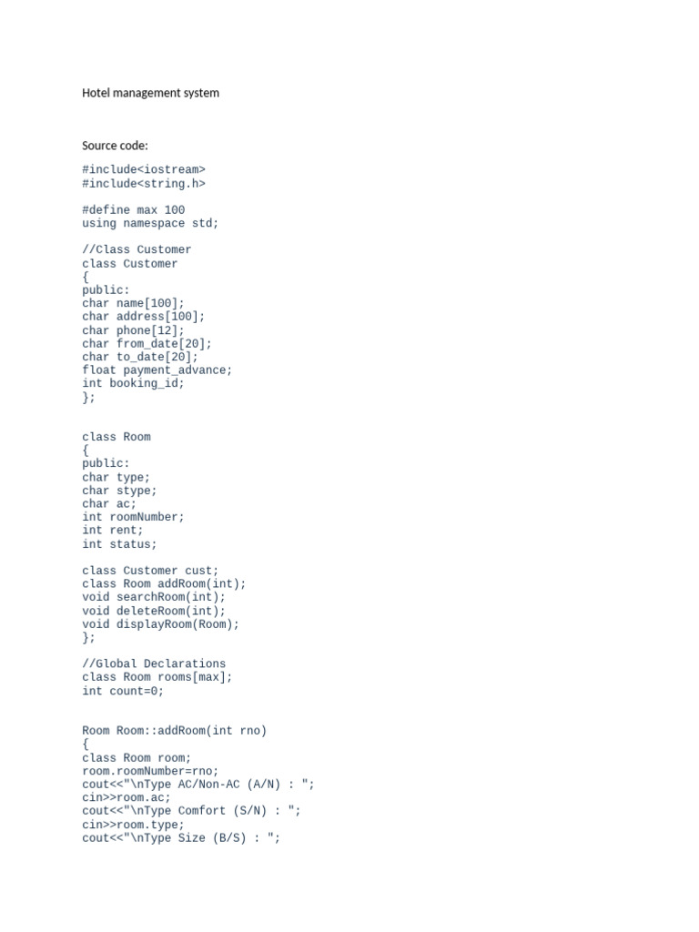 Hotel Management System Source Code | PDF | Control Flow | Computer ...