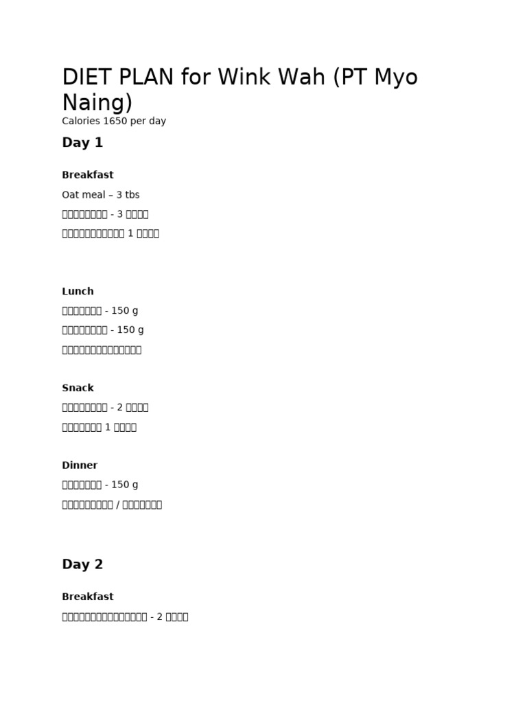 Diet Plan Wink Wah | PDF