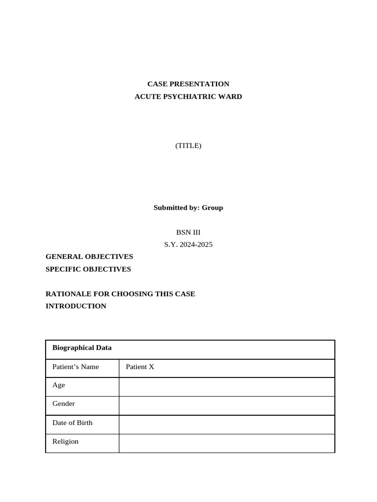 Acute Psychiatric Case Study Analysis | PDF | Nervous System ...