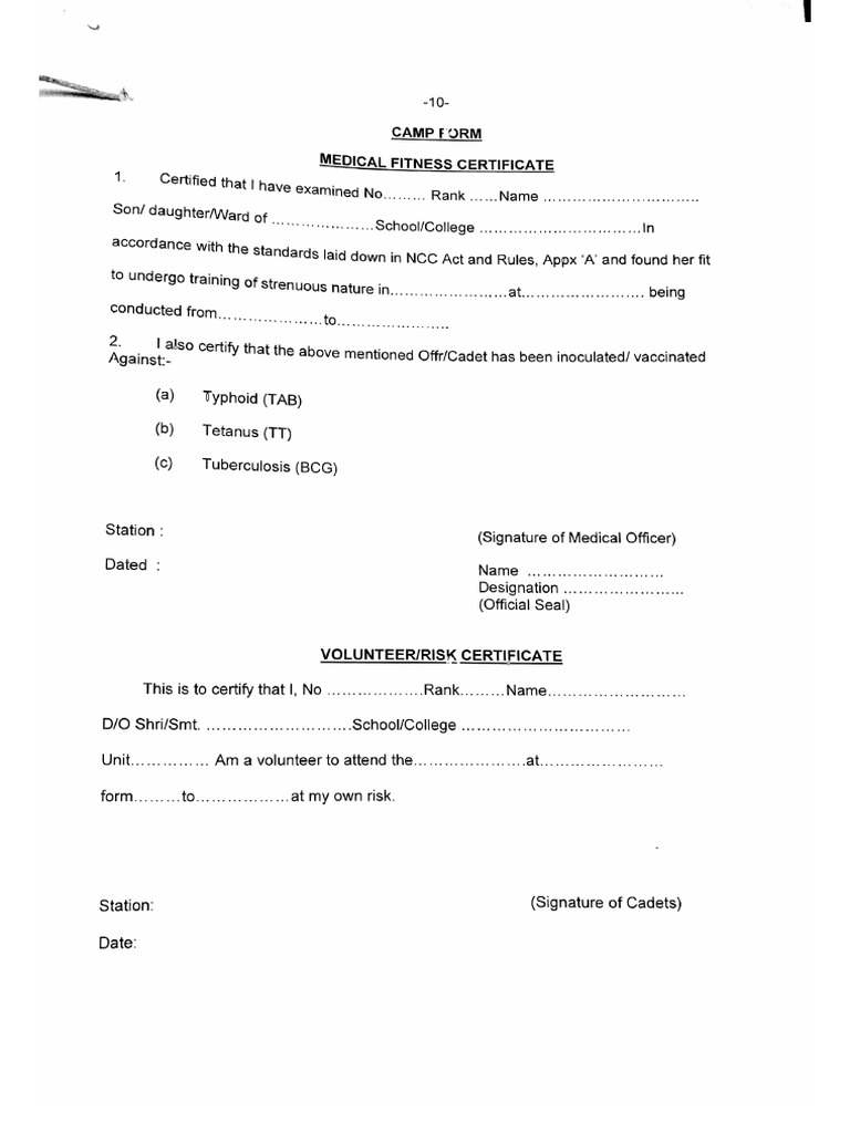 Camp Form | PDF
